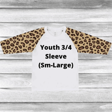 Load image into Gallery viewer, Rockin D Designs & Sublimation LLC Youth-Raglan 3/4 Sleeve White/Cheetah (Sm-Large)