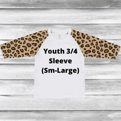 Rockin D Designs & Sublimation LLC Youth-Raglan 3/4 Sleeve White/Cheetah (Sm-Large)