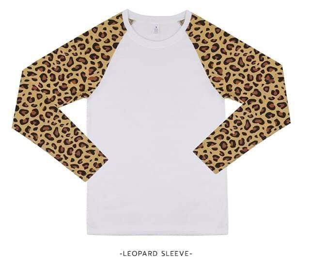 Rockin D Designs & Sublimation LLC Adult Raglan Long Sleeve White/Cheetah Sublimation Shirts
