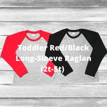Load image into Gallery viewer, Rockin D Designs &amp; Sublimation LLC Baby &amp; Toddler Tops Toddler Red/Black Sublimation Long-Sleeve Raglan (2t-5t)
