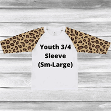 Load image into Gallery viewer, Rockin D Designs &amp; Sublimation LLC Youth-Raglan 3/4 Sleeve White/Cheetah (Sm-Large)
